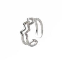 Cúbicos Circonia Micro Pave anillo de latón, metal, Ajustable & micro arcilla de zirconia cúbica & para mujer, plateado, 17mm, Vendido por UD