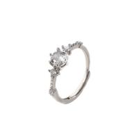 Cúbicos Circonia Micro Pave anillo de latón, metal, Ajustable & micro arcilla de zirconia cúbica & para mujer, plateado, 17mm, Vendido por UD