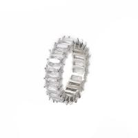 Cúbicos Circonia Micro Pave anillo de latón, metal, micro arcilla de zirconia cúbica & para mujer, plateado, 17mm, Vendido por UD