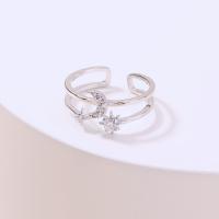 Cúbicos Circonia Micro Pave anillo de latón, metal, Ajustable & micro arcilla de zirconia cúbica & para mujer, plateado, 17mm, Vendido por UD