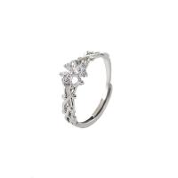 Cúbicos Circonia Micro Pave anillo de latón, metal, Ajustable & micro arcilla de zirconia cúbica & para mujer, plateado, 17mm, Vendido por UD