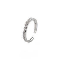 Cúbicos Circonia Micro Pave anillo de latón, metal, Ajustable & micro arcilla de zirconia cúbica & para mujer, plateado, 17mm, Vendido por UD