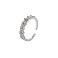 Cúbicos Circonia Micro Pave anillo de latón, metal, Ajustable & micro arcilla de zirconia cúbica & para mujer, plateado, 17mm, Vendido por UD