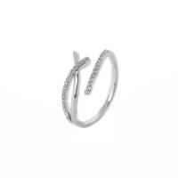 Cúbicos Circonia Micro Pave anillo de latón, metal, Ajustable & micro arcilla de zirconia cúbica & para mujer, plateado, 17mm, Vendido por UD