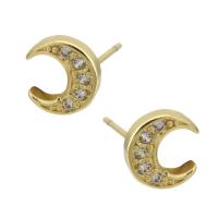 Cubic Zirconia Micro Pave Latão Brinco, cobre, Lua, cromado de cor dourada, joias de moda & micro pavimento em zircônia cúbica & para mulher, dourado, 8x8x14mm, 10Pairs/Lot, vendido por Lot