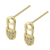 Boucles d'oreilles en laiton zircon cubique pavent, Placage de couleur d'or, bijoux de mode & pavé de micro zircon & pour femme, doré, 5x10x14mm, 10pairescouple/lot, Vendu par lot