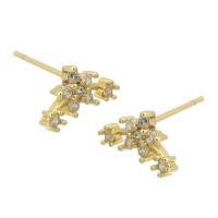 Boucles d'oreilles en laiton zircon cubique pavent, Placage de couleur d'or, bijoux de mode & pavé de micro zircon & pour femme, doré, 11x6x15mm, 10pairescouple/lot, Vendu par lot