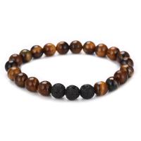 Gemstone Armbånd, Tiger Eye, med magnesit & Lava, Runde, forskellige materialer til valg & Unisex, flere farver til valg, 8mm, Længde Ca. 7.87 inch, Solgt af PC