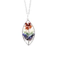 Gemstone Ékszer Nyaklánc, Természetes kő, -val Sárgaréz & Vas, Levél növényen, platina színű bevont, különböző anyagok a választás & a nő, több színt a választás, 50mm, Hossz Kb 19.69 inch, Által értékesített PC