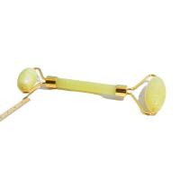 gelbe Jade Roller, mit Zinklegierung, goldfarben plattiert, Massage, 145x58mm, verkauft von PC