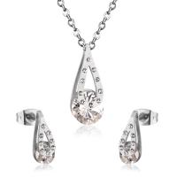 Zirkonia Edelstahl Schmuck Sets, Stud Ohrring & Halskette, 304 Edelstahl, mit kubischer Zirkonia, 2 Stück & Modeschmuck & für Frau, keine, 10mm*24mm,6mm*14mm, Länge ca. 17.72 ZollInch, verkauft von setzen