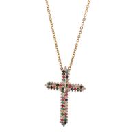 Cubic Zircon Micro Pave Brass Necklace with 1.96inch extender chain Cross real gold plated oval chain & micro pave cubic zirconia & for woman nickel lead & cadmium free Length Approx 15.7 Inch Sold By PC