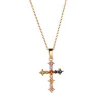 Cubic Zircon Micro Pave Brass Necklace with 1.96inch extender chain Cross real gold plated oval chain & micro pave cubic zirconia & for woman nickel lead & cadmium free Length Approx 15.7 Inch Sold By PC