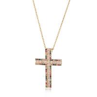 Cubic Zircon Micro Pave Brass Necklace with 1.96inch extender chain Cross real gold plated oval chain & micro pave cubic zirconia & for woman nickel lead & cadmium free Length Approx 15.7 Inch Sold By PC