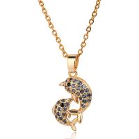 Cubic Zircon Micro Pave Brass Necklace Dolphin real gold plated oval chain & micro pave cubic zirconia & for woman nickel lead & cadmium free Length Approx 15.7 Inch Sold By PC