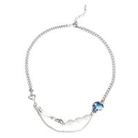 Collier en laiton, avec perle, avec 1.96 inch chaînes de rallonge, Placage de couleur platine, différents matériaux pour le choix & pour femme, Longueur Environ 18.11 pouce, Vendu par PC