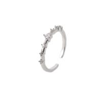 Cúbicos Circonia Micro Pave anillo de latón, metal, Ajustable & micro arcilla de zirconia cúbica & para mujer, plateado, 17mm, Vendido por UD