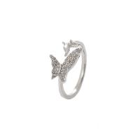 Cubique anneau en laiton Circonia Micro Pave, Réglable & pavé de micro zircon & pour femme, argent, 17mm, Vendu par PC