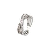 Kubieke Circonia Micro Pave Brass Ring, Messing, Verstelbare & micro pave zirconia & voor vrouw, zilver, 17mm, Verkocht door PC