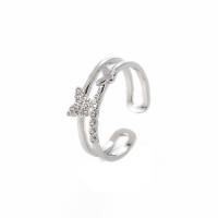 Cúbicos Circonia Micro Pave anillo de latón, metal, Ajustable & micro arcilla de zirconia cúbica & para mujer, plateado, 17mm, Vendido por UD