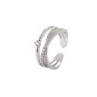 Cúbicos Circonia Micro Pave anillo de latón, metal, Ajustable & micro arcilla de zirconia cúbica & para mujer, plateado, 17mm, Vendido por UD