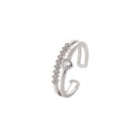 Cúbicos Circonia Micro Pave anillo de latón, metal, Ajustable & micro arcilla de zirconia cúbica & para mujer, plateado, 17x9mm, Vendido por UD