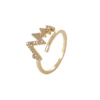 Cúbicos Circonia Micro Pave anillo de latón, metal, Ajustable & micro arcilla de zirconia cúbica & para mujer, dorado, 17mm, Vendido por UD