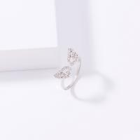 Cubique anneau en laiton Circonia Micro Pave, Réglable & pavé de micro zircon & pour femme, argent, 17mm, Vendu par PC