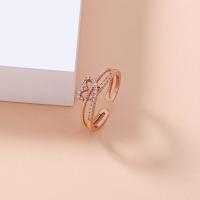 Cúbicos Circonia Micro Pave anillo de latón, metal, Ajustable & micro arcilla de zirconia cúbica & para mujer, color de rosa dorada, 17mm, Vendido por UD