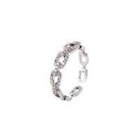 Cúbicos Circonia Micro Pave anillo de latón, metal, Ajustable & micro arcilla de zirconia cúbica & para mujer, plateado, 17mm, Vendido por UD