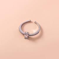 Cúbicos Circonia Micro Pave anillo de latón, metal, Ajustable & micro arcilla de zirconia cúbica & para mujer, plateado, 17mm, Vendido por UD