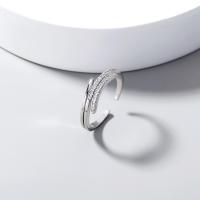 Cubique anneau en laiton Circonia Micro Pave, Réglable & pavé de micro zircon & pour femme, argent, 17x9mm, Vendu par PC