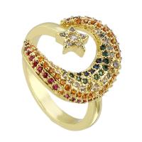 Cúbicos Circonia Micro Pave anillo de latón, metal, chapado en color dorado, Joyería & micro arcilla de zirconia cúbica & para mujer, multicolor, 15x18mm, 10PCs/Grupo, Vendido por Grupo