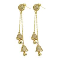 laiton Boucle d'oreille goutte, Placage de couleur d'or, bijoux de mode & pavé de micro zircon & pour femme, doré, 60mm, 5pairescouple/lot, Vendu par lot