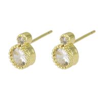 Boucles d'oreilles en laiton zircon cubique pavent, Placage de couleur d'or, bijoux de mode & pavé de micro zircon & pour femme, doré, 6x9x15mm, 10pairescouple/lot, Vendu par lot