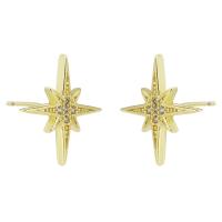 Boucles d'oreilles en laiton zircon cubique pavent, Huit Étoile, Placage de couleur d'or, bijoux de mode & pavé de micro zircon & pour femme, doré, 16x16x14mm, 10pairescouple/lot, Vendu par lot