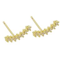 Boucles d'oreilles en laiton zircon cubique pavent, Placage de couleur d'or, bijoux de mode & pavé de micro zircon & pour femme, doré, 14x5x15mm, 10pairescouple/lot, Vendu par lot