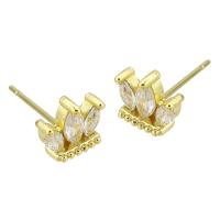 Kubik Zirkonium mikro bana Mässing Örhänge, Crown, guldfärg pläterade, mode smycken & micro bana cubic zirconia & för kvinna, gyllene, 8x6x15mm, 10Pairs/Lot, Säljs av Lot