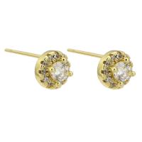 Boucles d'oreilles en laiton zircon cubique pavent, Placage de couleur d'or, bijoux de mode & pavé de micro zircon & pour femme, doré, 7x7x16mm, 10pairescouple/lot, Vendu par lot