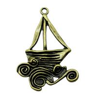 Pendentifs en alliage de zinc, Bateau à voile, Plaqué de couleur de bronze antique, Vintage & unisexe, protéger l'environnement, sans nickel, plomb et cadmium, 46x66mm, Vendu par PC