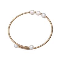 Zoetwater gekweekte parel armband, Messing, met Zoetwater Parel, Ronde, gold plated, voor vrouw, meer kleuren voor de keuze, nikkel, lood en cadmium vrij, 6-7mm, Lengte 7.09 inch, Verkocht door PC