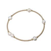 Sötvatten odlade Pearl Bracelet, Mässing, med Freshwater Pearl, Rund, guldfärg pläterade, för kvinna, fler färger för val, nickel, bly och kadmium gratis, 6-7mm, Längd 7.09 inch, Säljs av PC