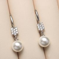 South Sea Shell Earring Brass with Shell Pearl Round silver color plated micro pave cubic zirconia 10mm Sold By Pair