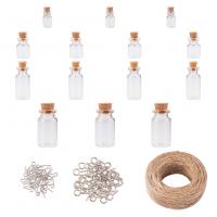 Glass kívánság Bottle, Üveg, -val fa stopper & Kender & Vas, Üveg, ezüst színű bevonattal, DIY, Kb 121PC-k/Set, Által értékesített Set