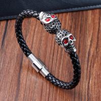 PU Leather Cord Bracelets with 304 Stainless Steel Vacuum Ion Plating for man black Length 8.2 Inch Sold By PC