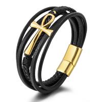 PU Cord Apyrankės, su 316L nerūdijančio plieno, unisex, daugiau spalvų pasirinkimas, Ilgis 8.26 Inch, Pardavė PC