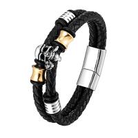 PU Cord Armbånd, med 316L Stainless Steel, for mennesket, sort, Længde 8.26 inch, Solgt af PC