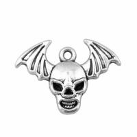 Pendentifs crâne en alliage de zinc, crane, Placage, Bijoux d'Halloween, argent, 22x16mm, Vendu par PC