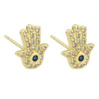 Boucles d'oreilles en laiton zircon cubique pavent, Placage de couleur d'or, bijoux de mode & pavé de micro zircon & pour femme, doré, 9x11x14mm, 10pairescouple/lot, Vendu par lot