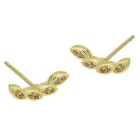 Boucles d'oreilles en laiton zircon cubique pavent, Placage de couleur d'or, bijoux de mode & pavé de micro zircon & pour femme, doré, 12x4x14mm, 10pairescouple/lot, Vendu par lot